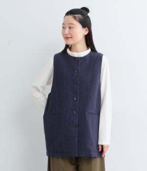 コットンリネンツイードクルーネックベスト(ネイビー系-38)