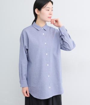 コットンシルクガーゼポケット付きシャツ(ブルー系ギンガム-38)
