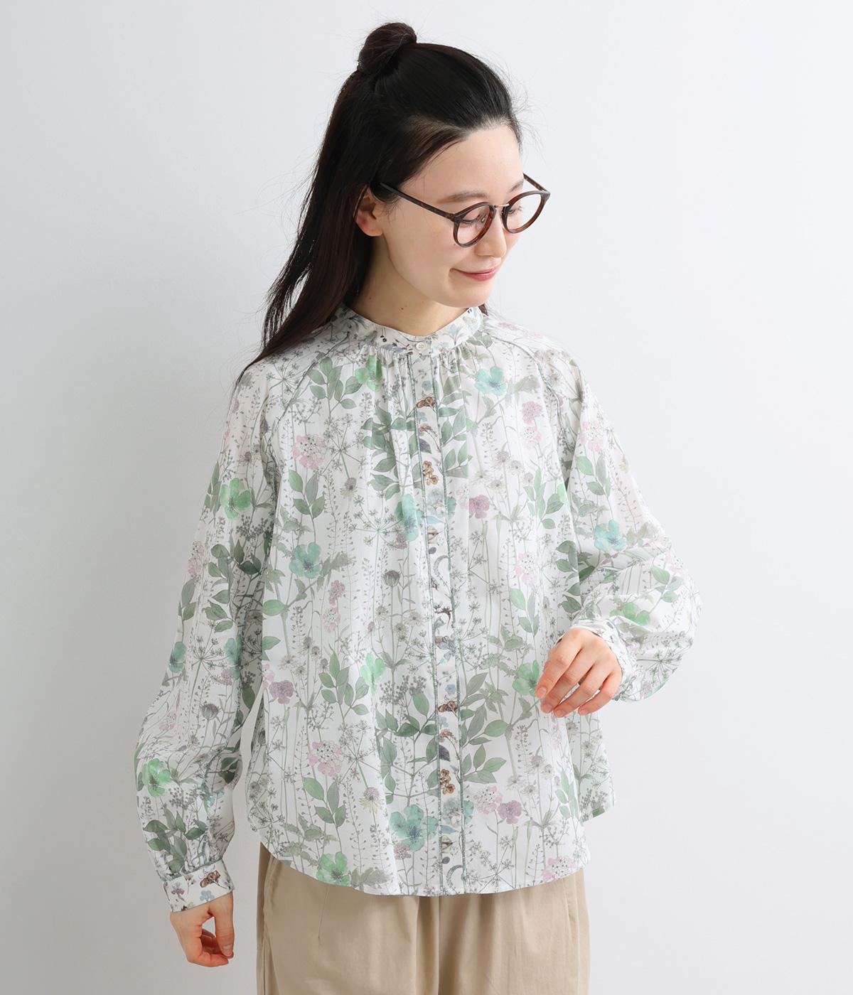 リバティプリントパッチワークブラウス(ブルー系-38)