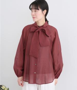 ラグランスリーブボウタイブラウス(レッド-38)