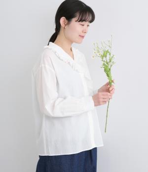 やわらかコットンローンフリルシャツ(オフホワイト-38)
