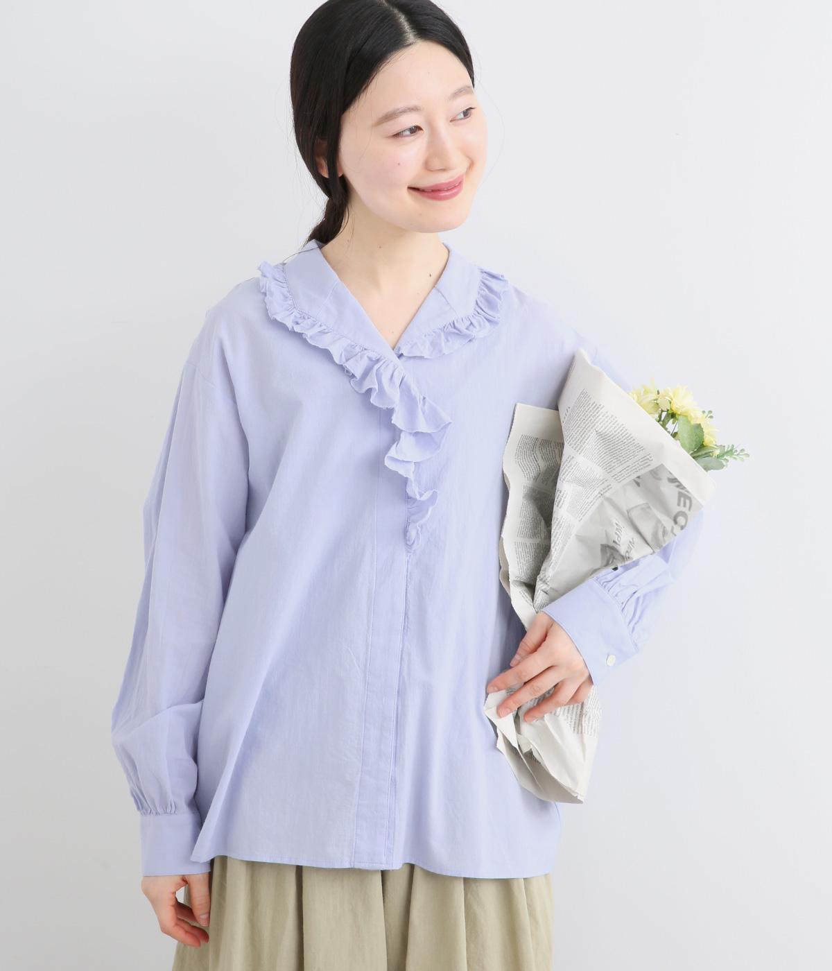 やわらかコットンローンフリルシャツ(ブルー-38)