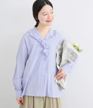 やわらかコットンローンフリルシャツ(ブルー-38)