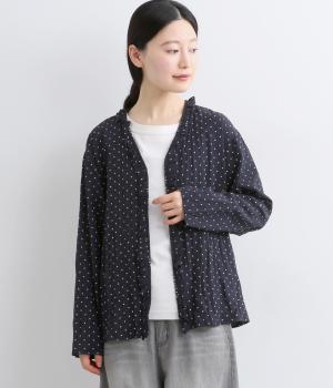 クリンクル加工Vネックフリルシャツ(ドットプリント-38)
