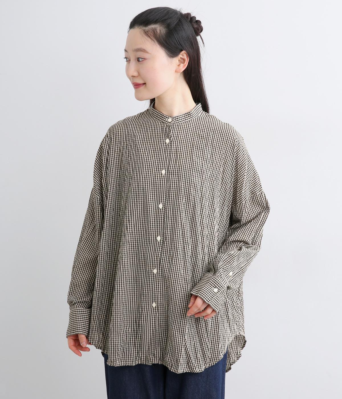 クリンクル加工　2wayカシュクールシャツ(ギンガムチェック-38)