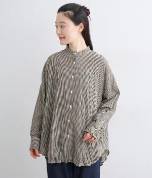 クリンクル加工　2wayカシュクールシャツ(ギンガムチェック-38)
