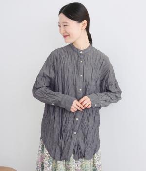 クリンクル加工　2wayカシュクールシャツ(ネイビー-38)