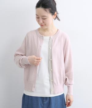 TSUMUGI和紙配色カーディガン(ピンク-F)