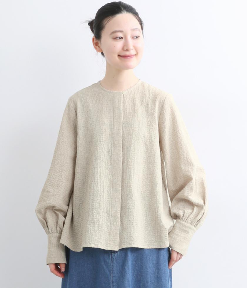 ワッフル千鳥ラウンドカラーシャツ