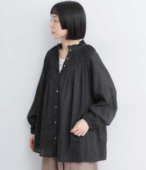 モスリンラウンドタックブラウス(ブラック-38)
