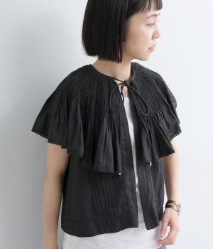 モスリンハンドタックカラージレ(ブラック-38)