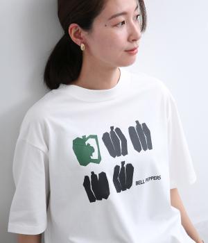 コットン天竺お野菜プリントTシャツ(オフピーマン-F)