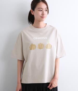 コットン天竺お野菜プリントTシャツ(ベージュタマネギ-F)