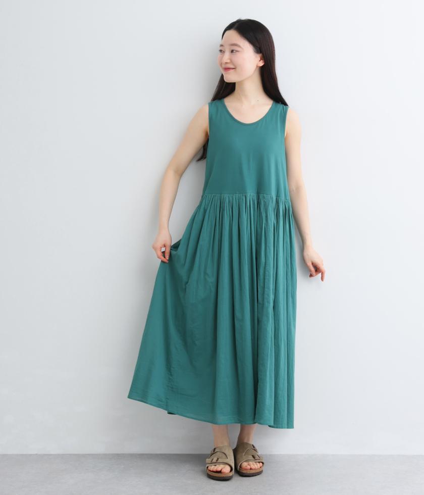コットン天竺×コットンボイル　ノースリーブワンピース