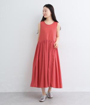 コットン天竺×コットンボイル　ノースリーブワンピース(レッド-F)