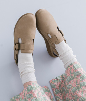 ヌバックレザー バックベルトシューズ(ヌバック/グレー-230)