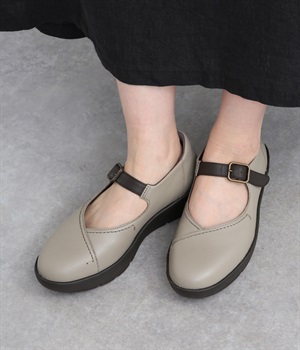 ウェッジヒールワンストラップシューズ(ウォームグレー/コーヒー-230)