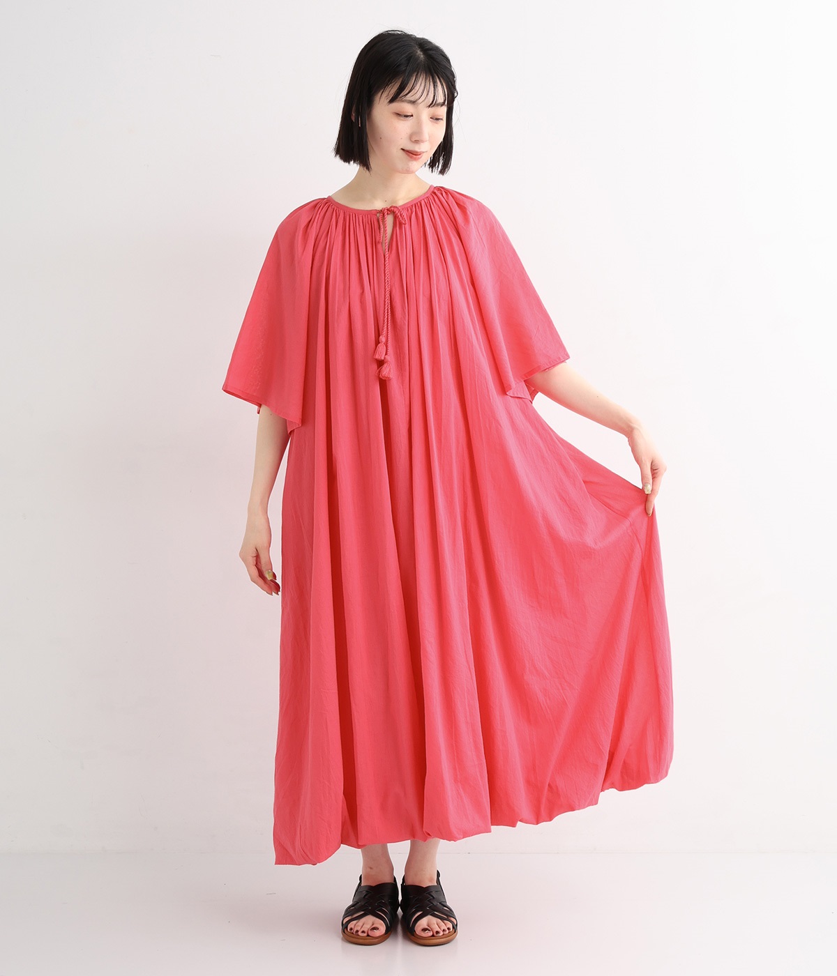 コットン　2wayバルーンワンピース(ピンク-ONESIZE)