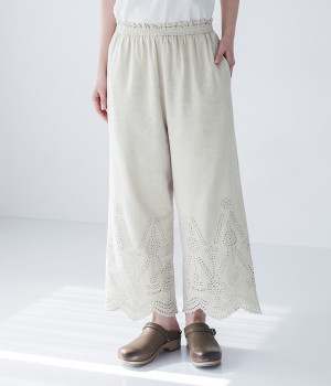 コットンリネン スカラップパンツ(ベージュ-ONESIZE)