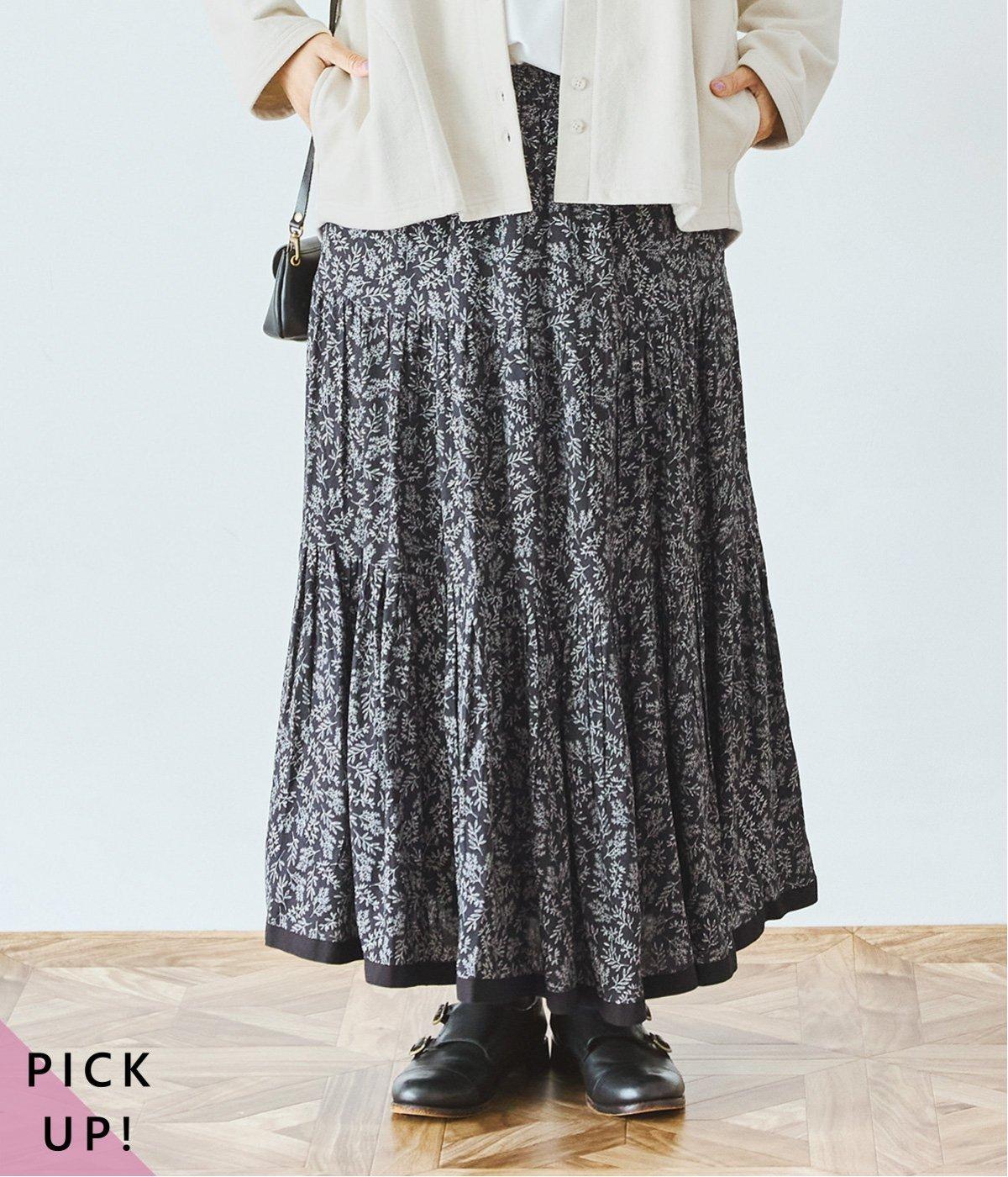 ボタニカルプリントティアードスカート(リーフ-ONESIZE)