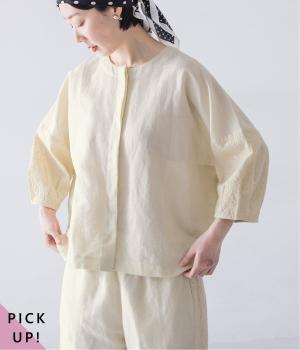 コットンリネン袖刺繍シャツジャケット