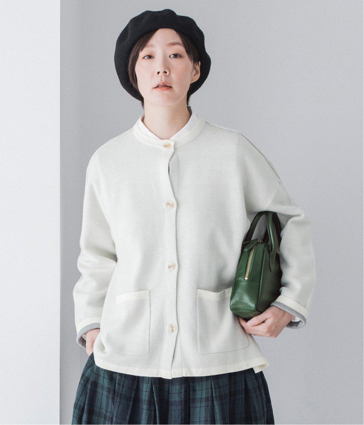 裏地配色ニットカーディガン(アイボリー×グレー-ONESIZE)