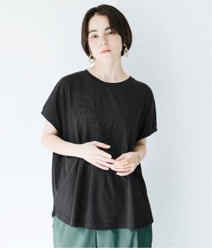 ボタニカル刺繍ワイドTシャツ(ブラック-F)