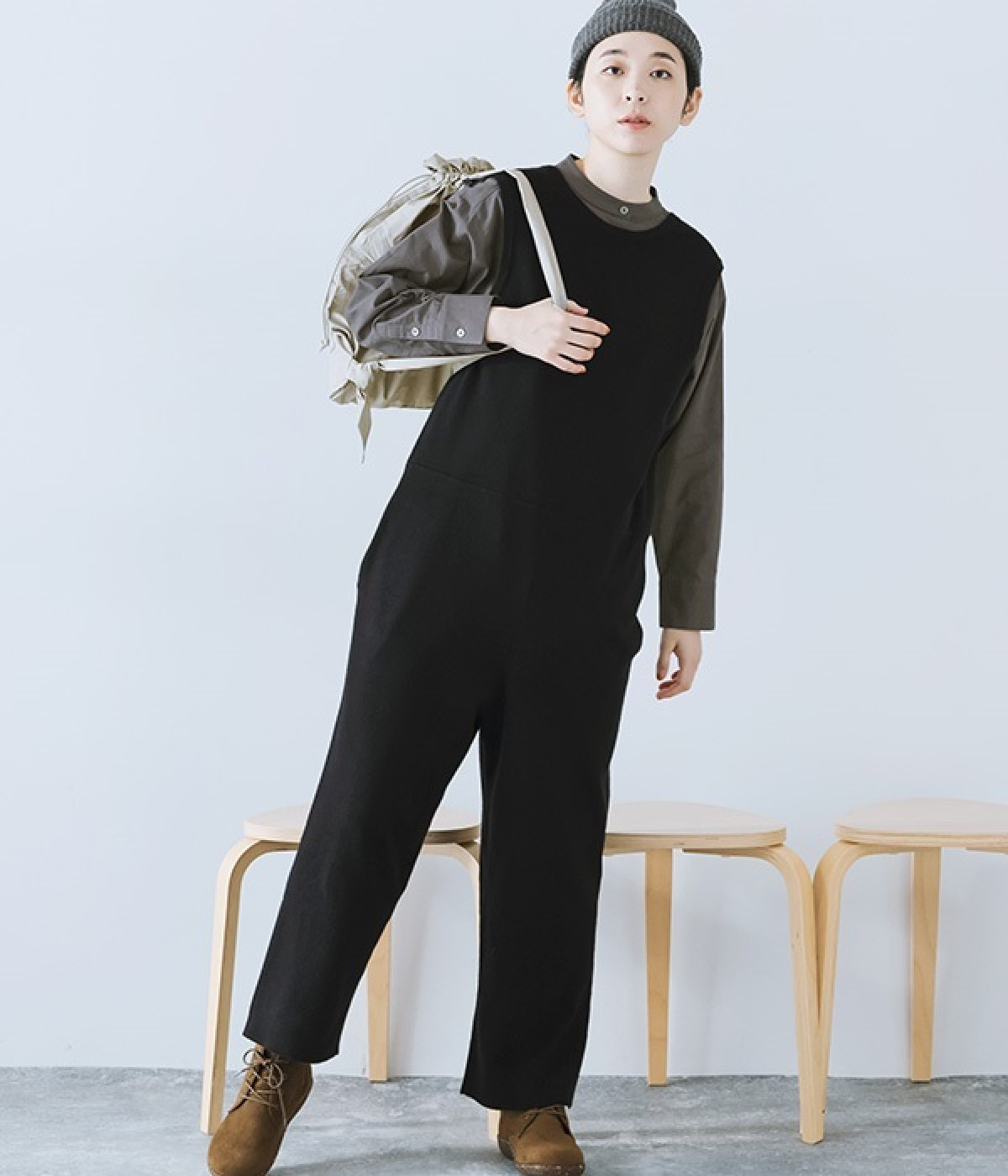 のびのびニット サロペット(ブラック-ONESIZE)