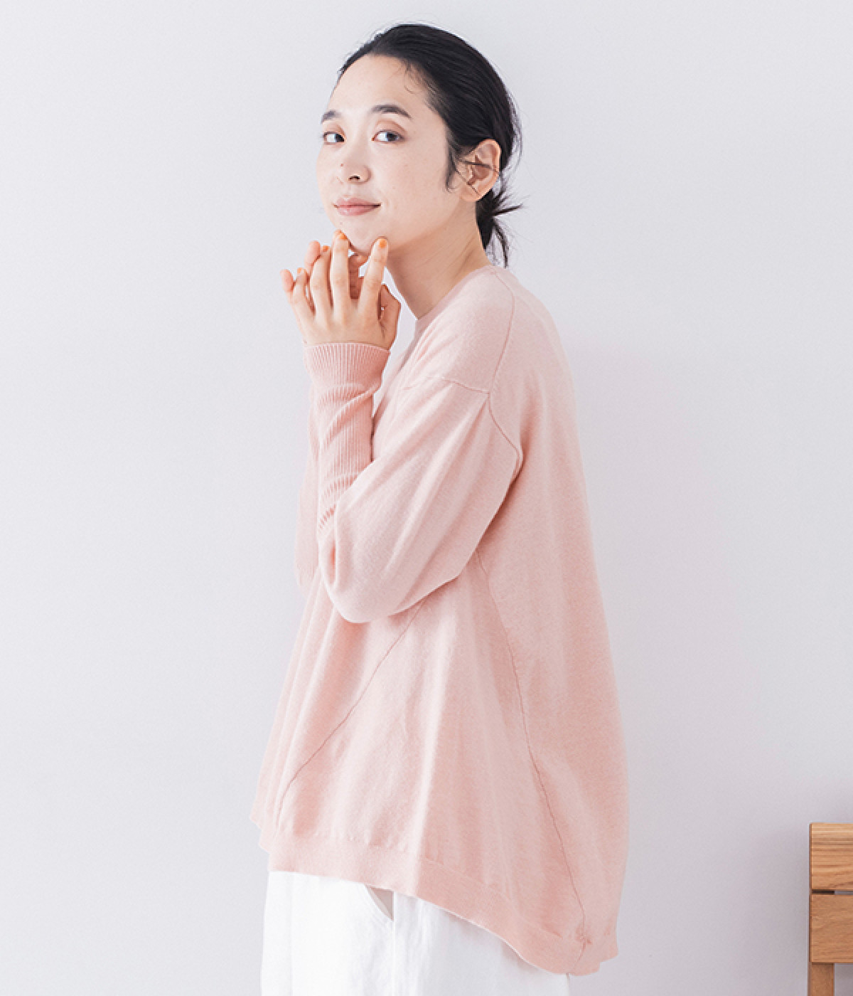 ピーチ起毛 ボリュームAラインプルオーバー(ベビーピンク-ONESIZE)