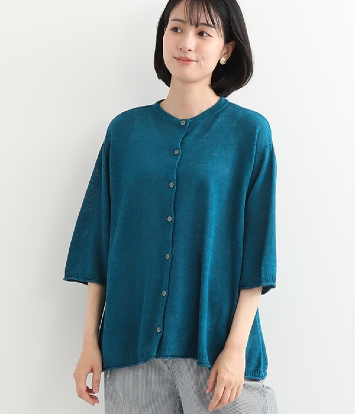 UVカットリネン　2WAYサイドタックプルオーバー(ダスティブルー-ONESIZE)