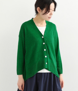UVカットリネン　Vネックカーディガン(ブライトグリーン-ONESIZE)
