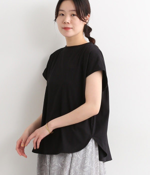 バックギャザーフレンチスリーブTee(ブラック-ONESIZE)