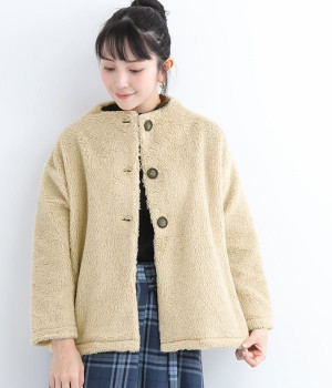 もこもこ　いつものモックネックジャケット(バニラ-ONESIZE)