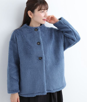 もこもこ　いつものモックネックジャケット(スモークブルー-ONESIZE)