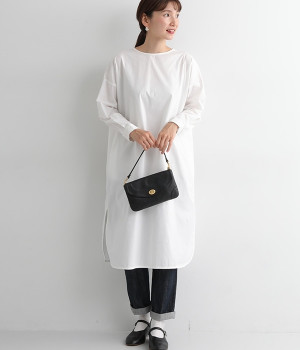 ストレッチブロード　ロングブラウス(オフホワイト-ONESIZE)