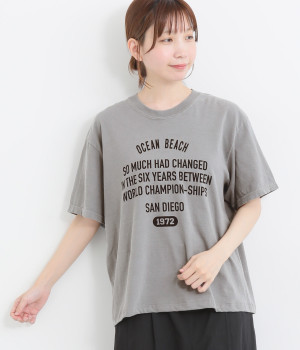 コットンピグメントダイショートスリーブTシャツ〈OCEAN BEACH〉(グレー-ONESIZE)