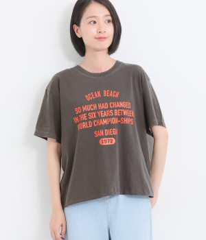 コットンピグメントダイショートスリーブTシャツ〈OCEAN BEACH〉(チャコール-ONESIZE)