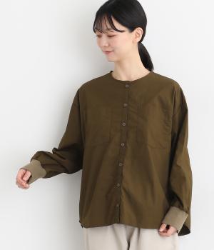 コットンリブウォッシュアウトブラウス(ブラウン-F)