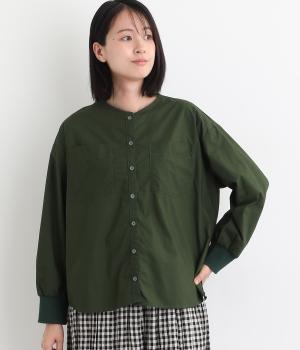 コットンリブウォッシュアウトブラウス(グリーン-F)