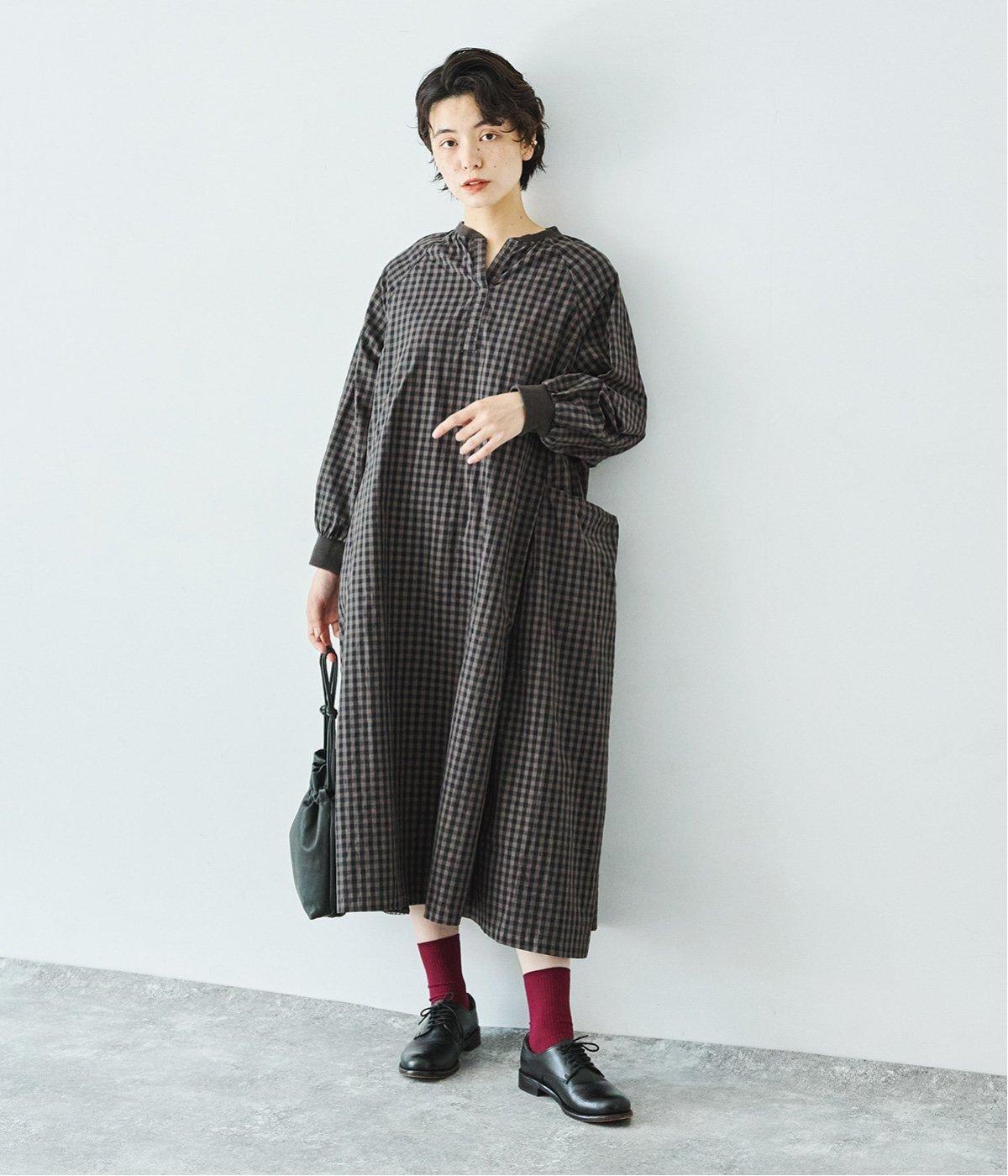 コットンリブウォッシュアウトワンピースドレス(ギンガム-F)