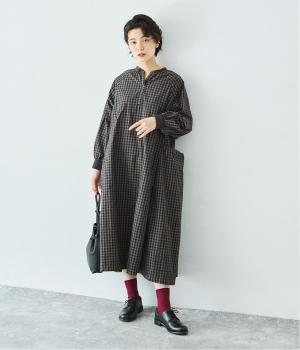 コットンリブウォッシュアウトワンピースドレス(ギンガム-F)