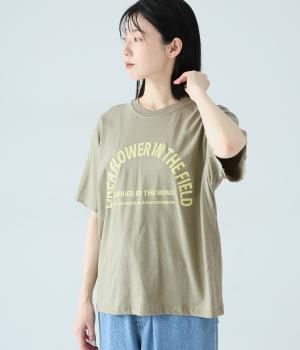 コットンピグメントTシャツ　LIKE A FlLOWER(オリーブ-1)