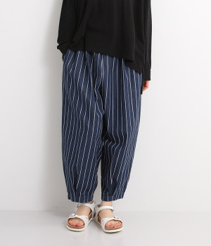 ストライプ　デニムタックパンツ(インディゴ-ONESIZE)