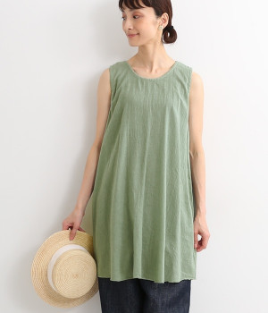 シングルガーゼ　ノースリーブチュニック(ミントグレー-ONESIZE)
