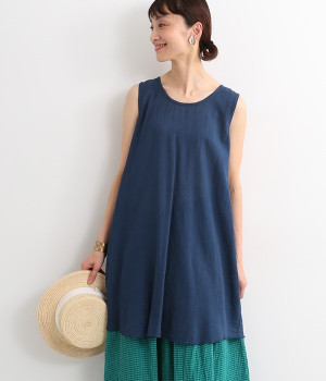 シングルガーゼ　ノースリーブチュニック(夏藍-ONESIZE)