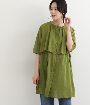 シングルガーゼ　ボレロ重ねチュニック(ライトグリーン-ONESIZE)