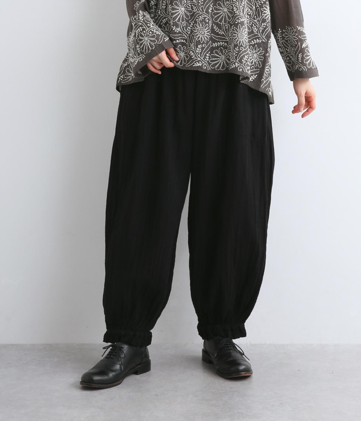 ダブルガーゼ　裾レースパンツ(ブラック-F)