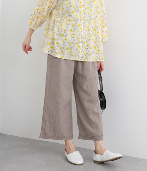 ダブルガーゼ　ワイドパンツ(グレー-ONESIZE)