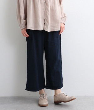 ダブルガーゼ　ワイドパンツ(藍-ONESIZE)