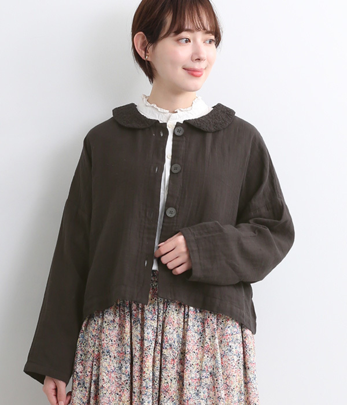 ダブルガーゼ　ショートブラウス(スミクロ-ONESIZE)